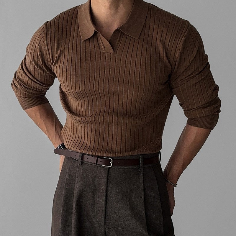 Men’s Ribbed Knit Polo Shirt – Slim Fit Luxury Cotton Blend