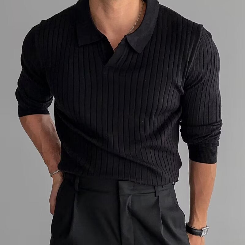 Men’s Ribbed Knit Polo Shirt – Slim Fit Luxury Cotton Blend
