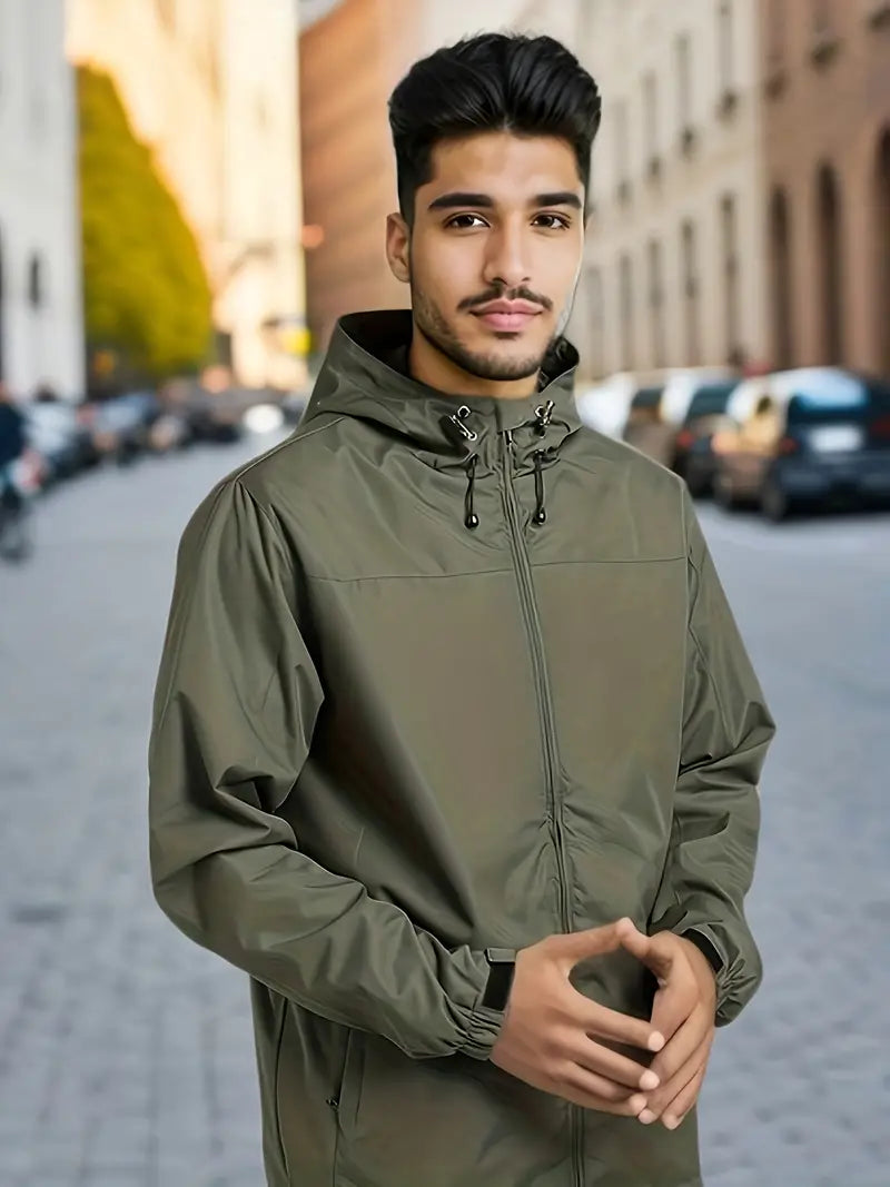Men’s Classic Waterproof Hooded Jacket – Lightweight & Wind-Resistant