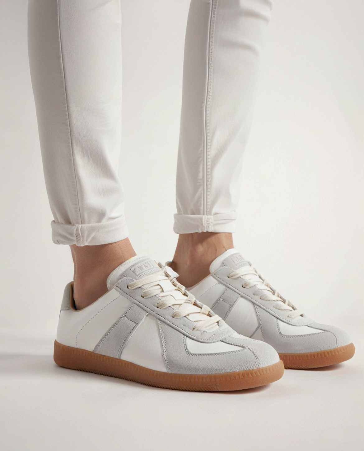 Classic Retro German Trainer – White & Grey