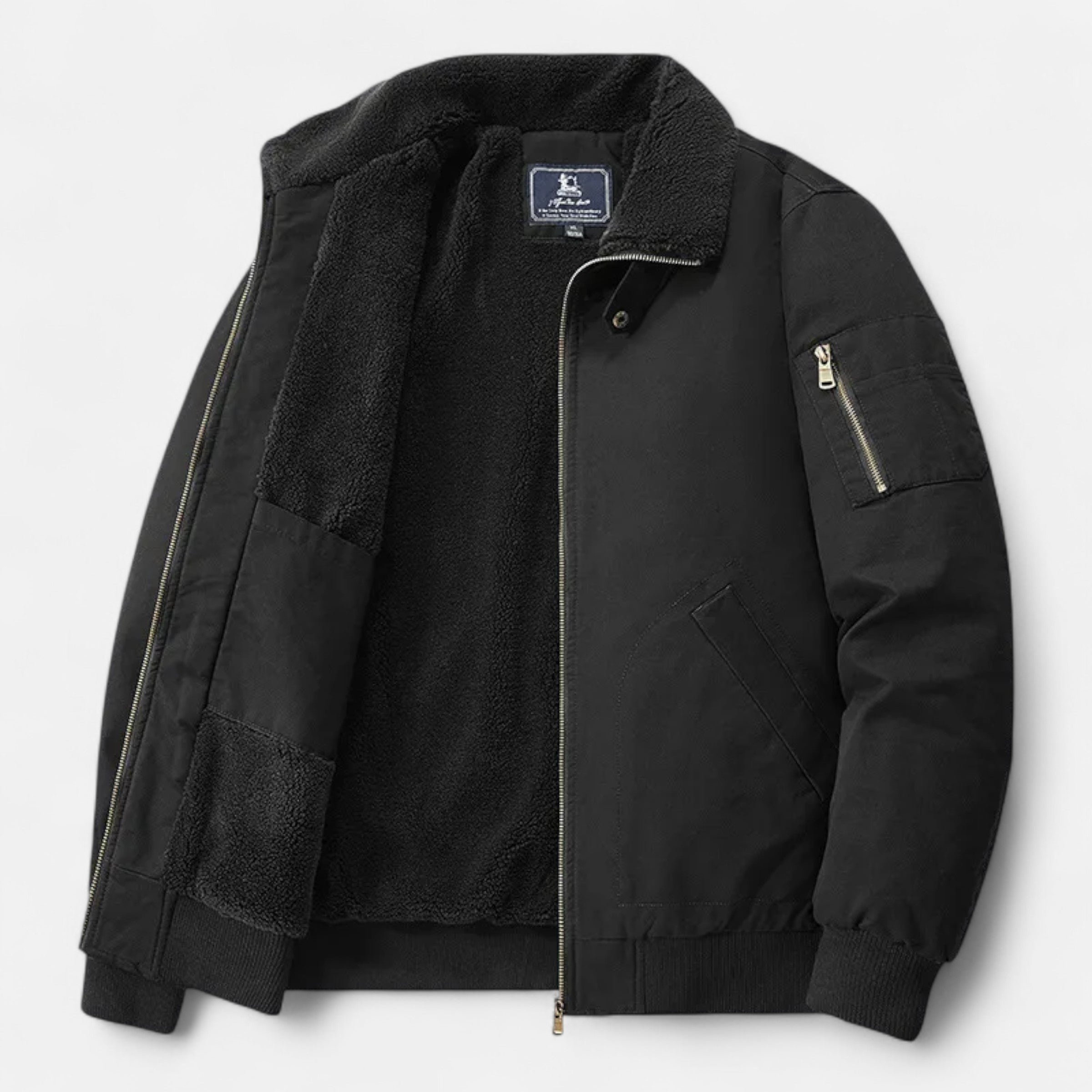Men’s Heavy Fleece-Lined Bomber Jacket – Winter Warmth & Utility Style