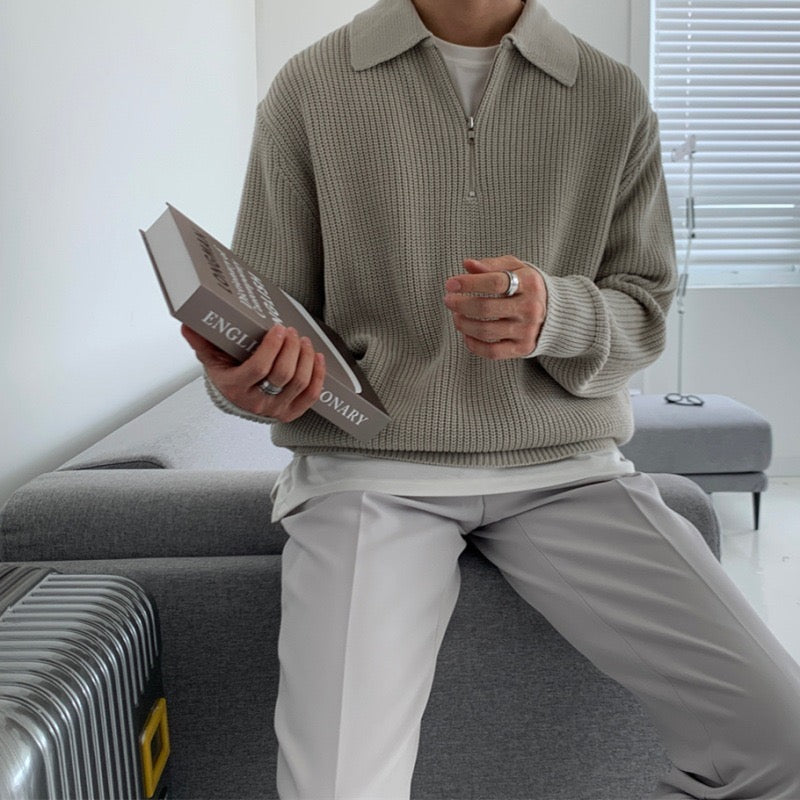 Oxford Half-Zip Knit Sweater – Minimal Premium Comfort