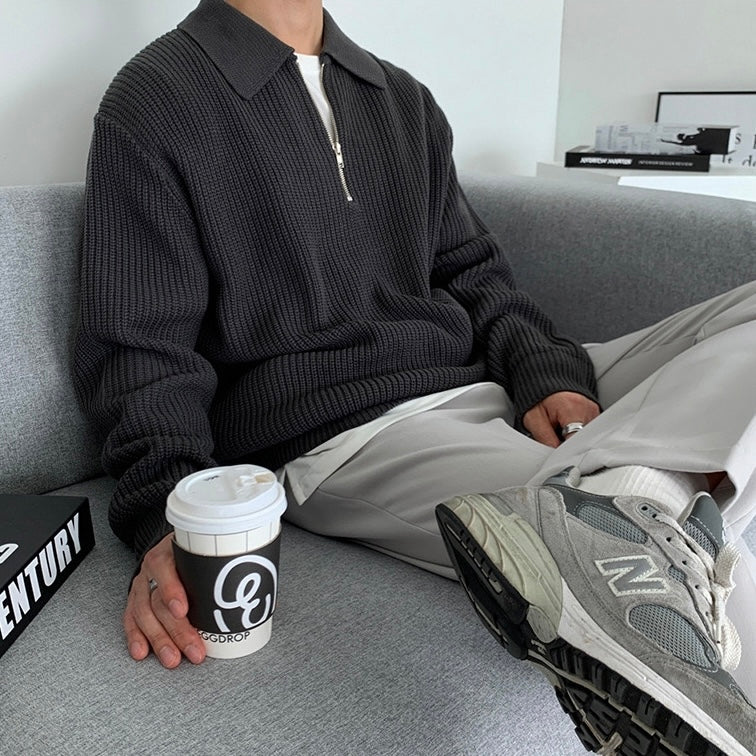 Oxford Half-Zip Knit Sweater – Minimal Premium Comfort