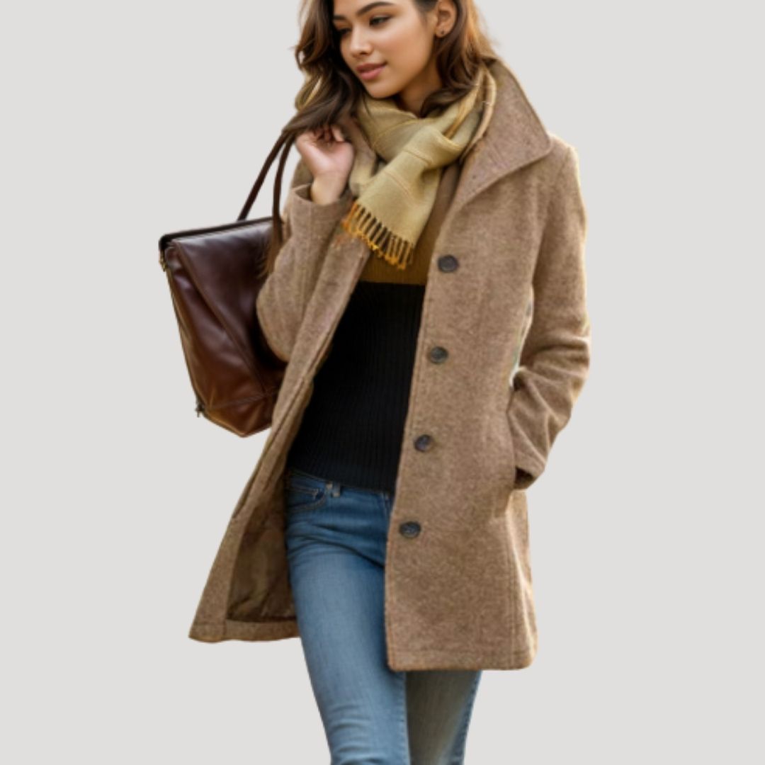 Women’s Elegant Wool-Blend Coat – Classic Button-Up Edition