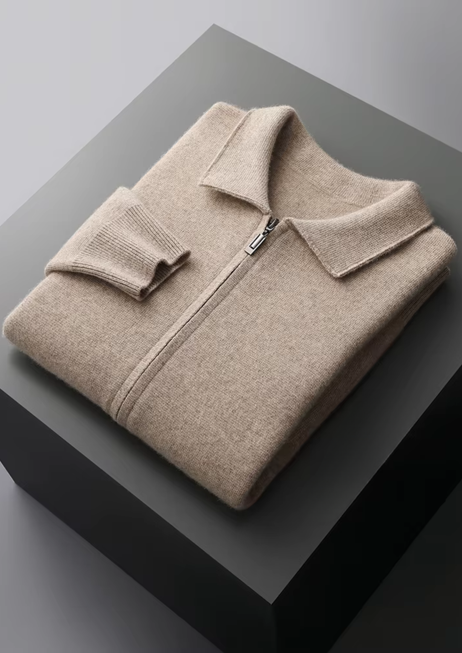 Men’s Zip-Up Knitted Cardigan – Soft Wool Blend with Classic Collar