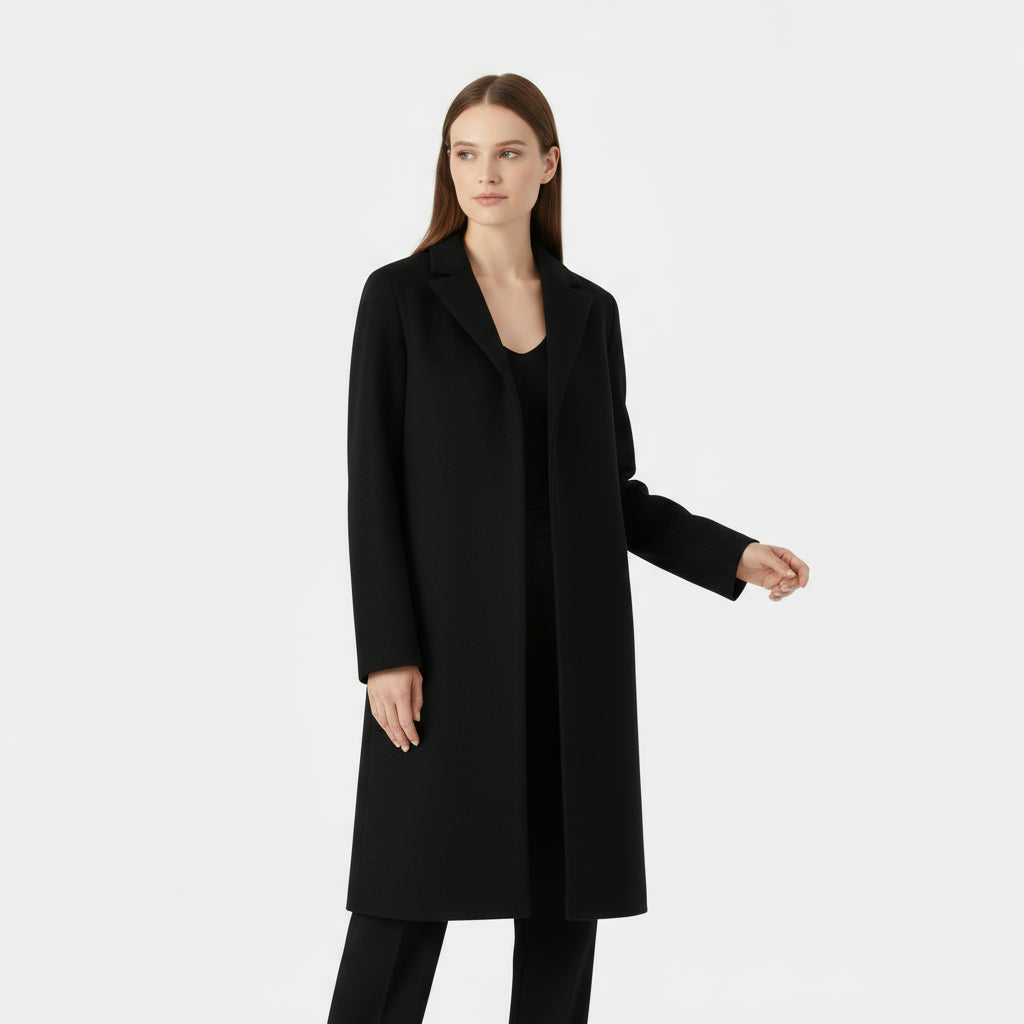 Women’s Long Tailored Coat – Classic Fit, Minimal Design