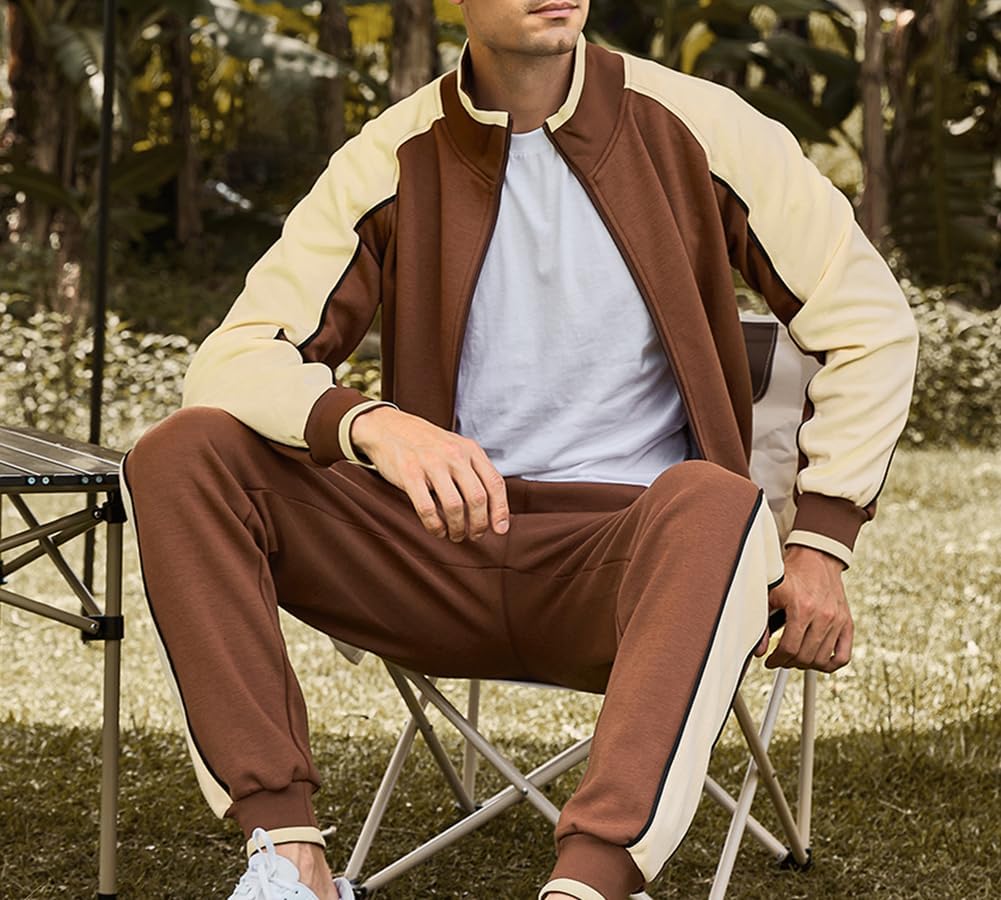 Men's Colorblock Tracksuit 2-Piece Set with Athletic Stripe