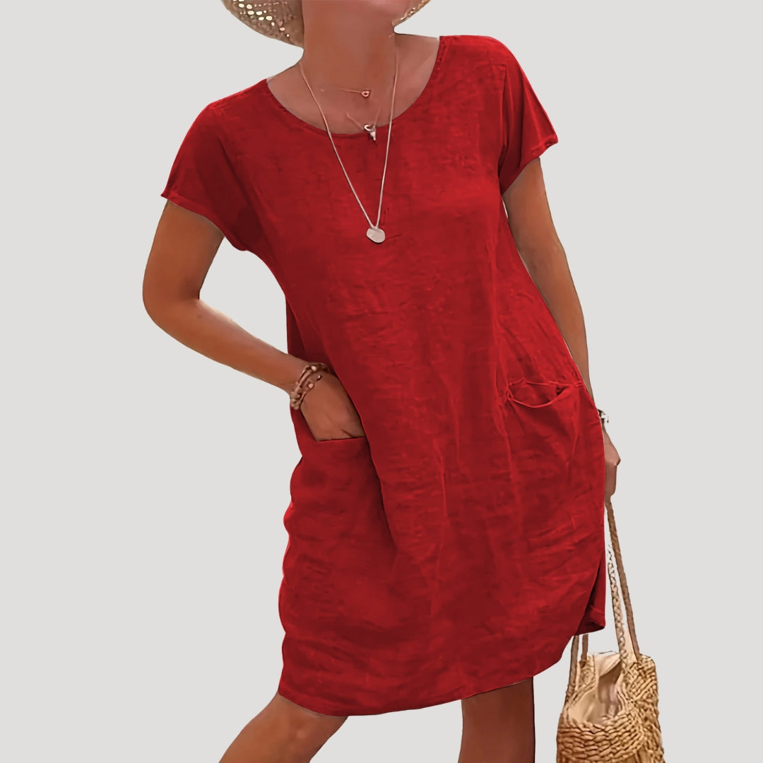 Women’s cotton midi summer dress short sleeve casual