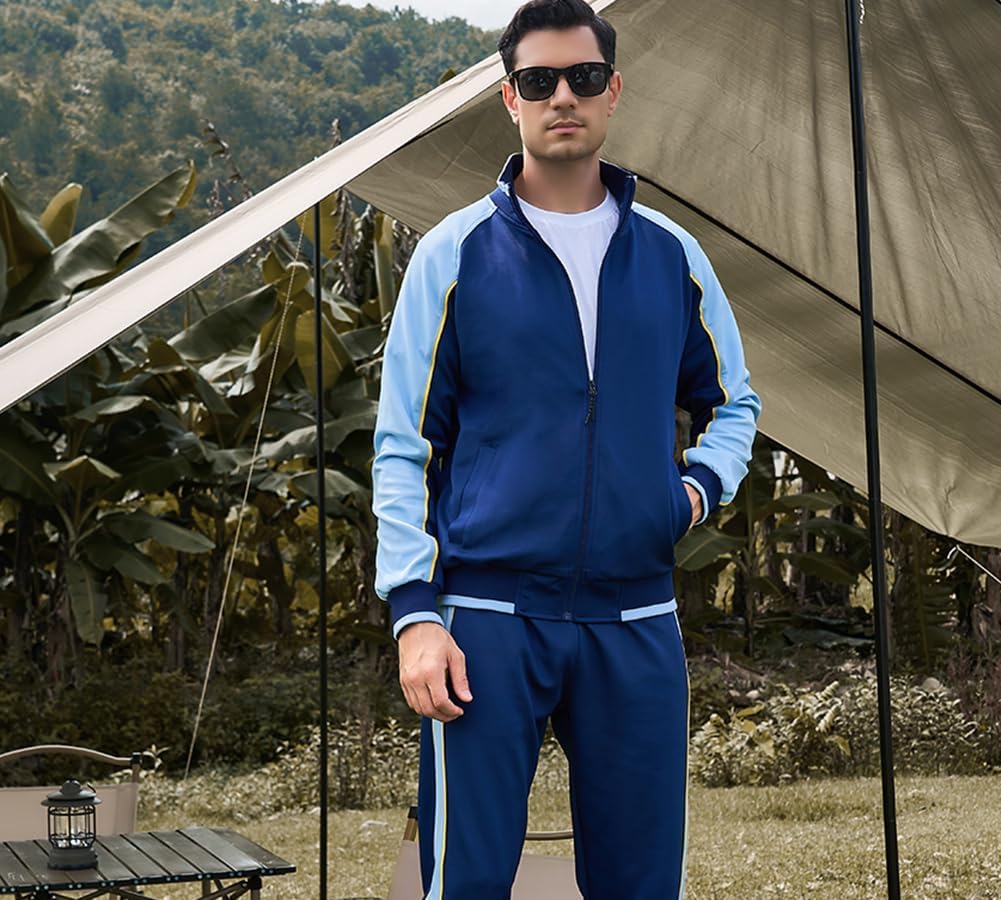 Men's Colorblock Tracksuit 2-Piece Set with Athletic Stripe