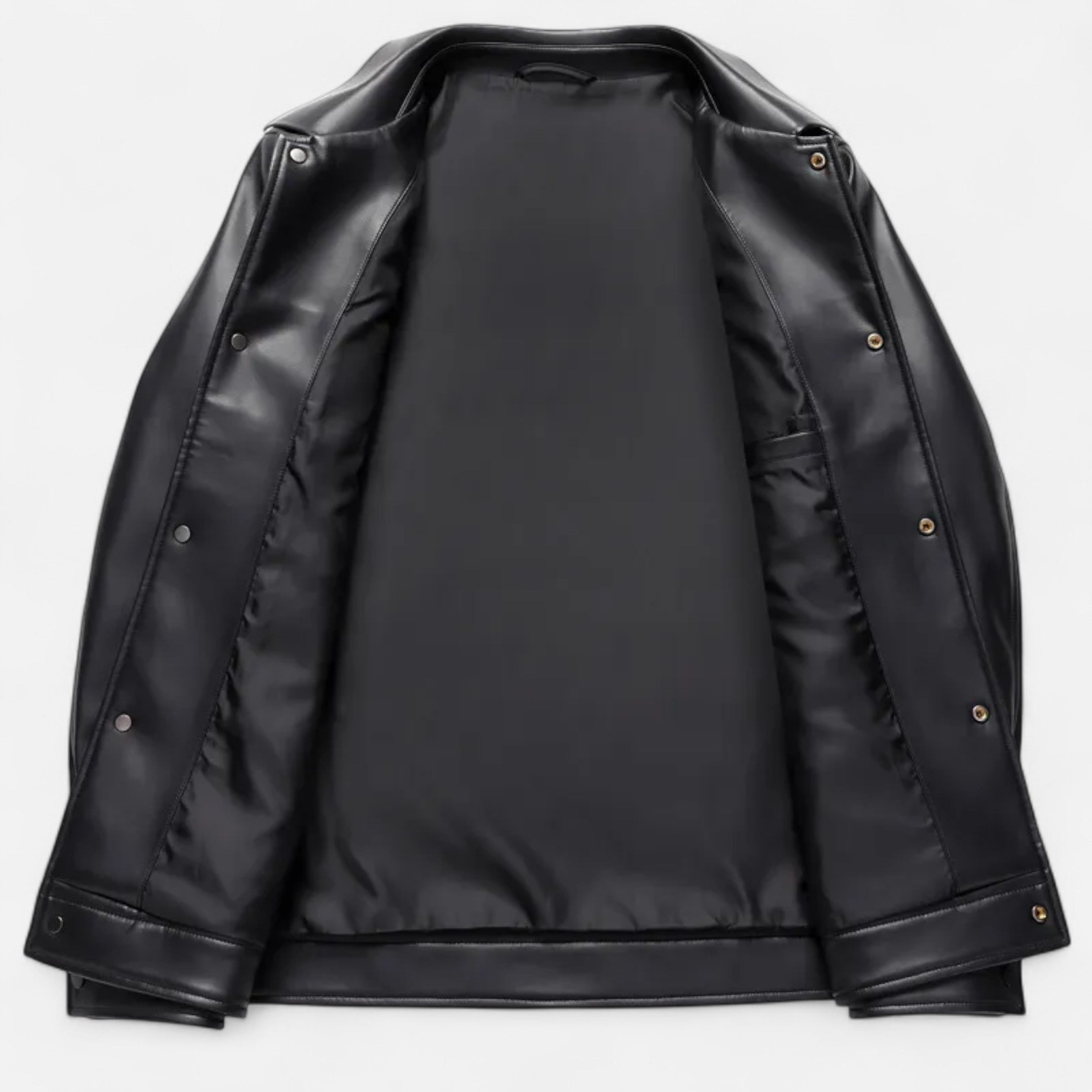 Dorevelle | Men’s Polo Leather Coat – Classic Straight-Hem Design