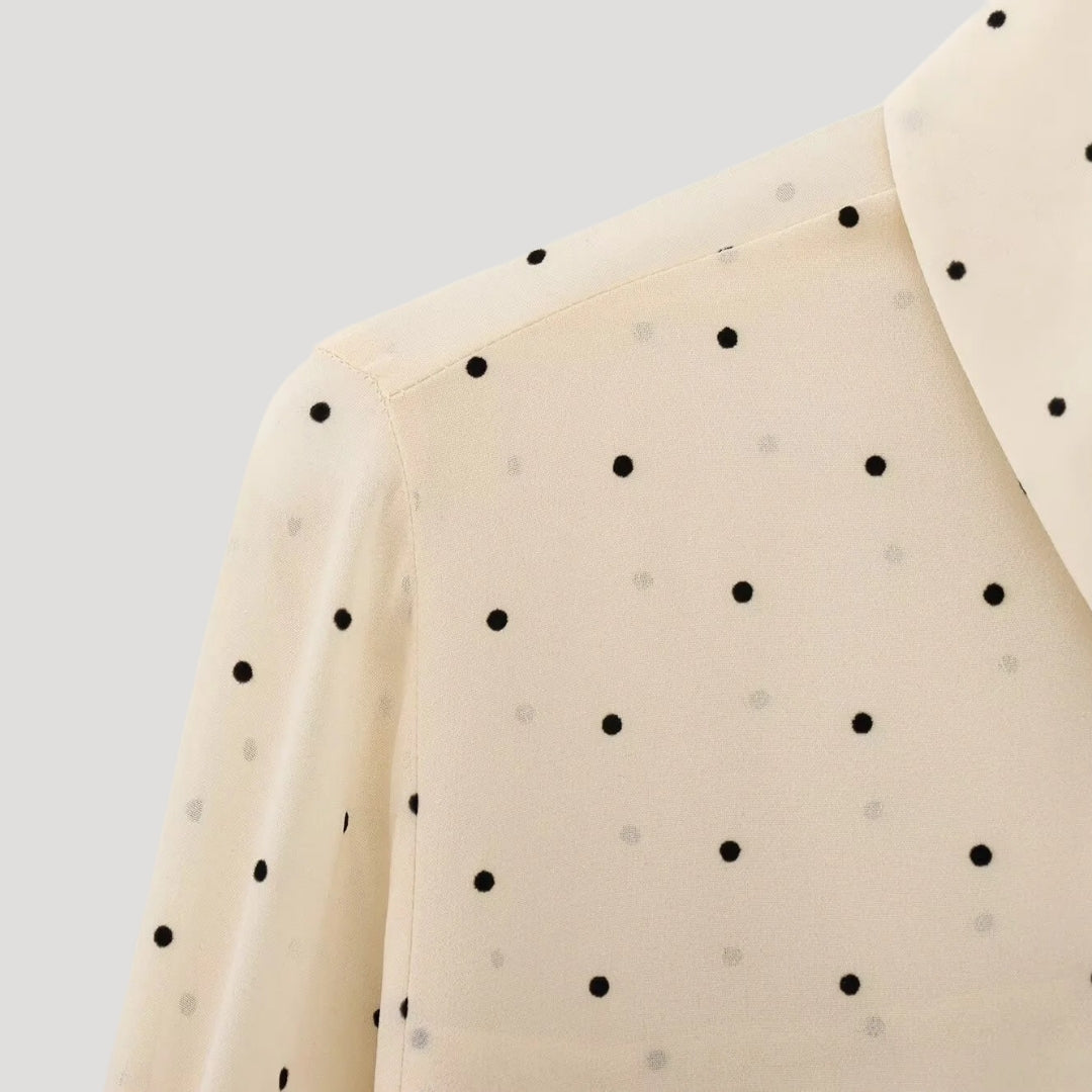 Polka Dot Chiffon Blouse with Bow Details – Cream