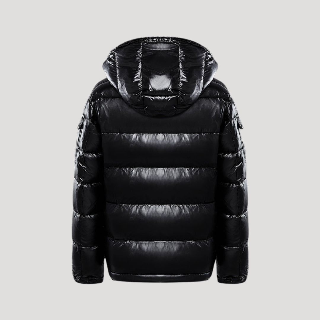 Men’s Glossy Black Hooded Puffer Jacket – Ultra Warm Winter Coat