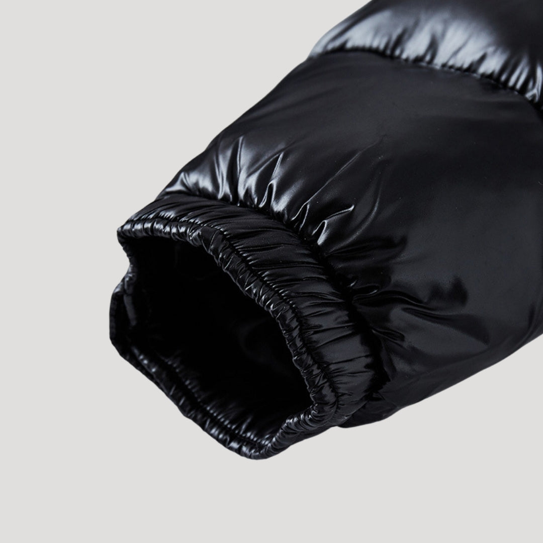 Men’s Glossy Black Hooded Puffer Jacket – Ultra Warm Winter Coat