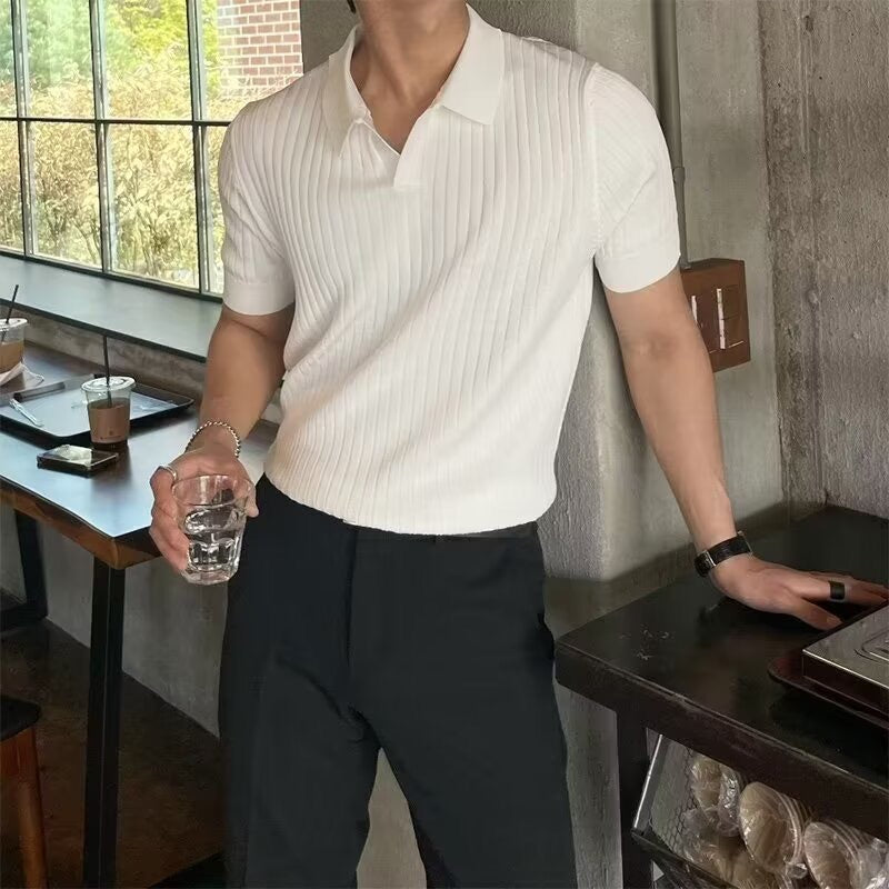 Ribbed Knit Polo Shirt – Smart Minimalist Style