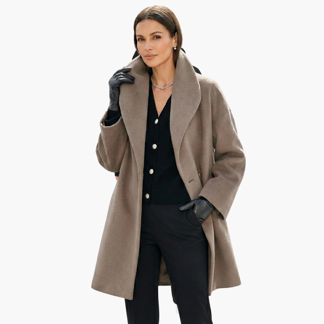 Women’s Oversized Wool-Blend Coat – Elegant Draped Winter Jacket