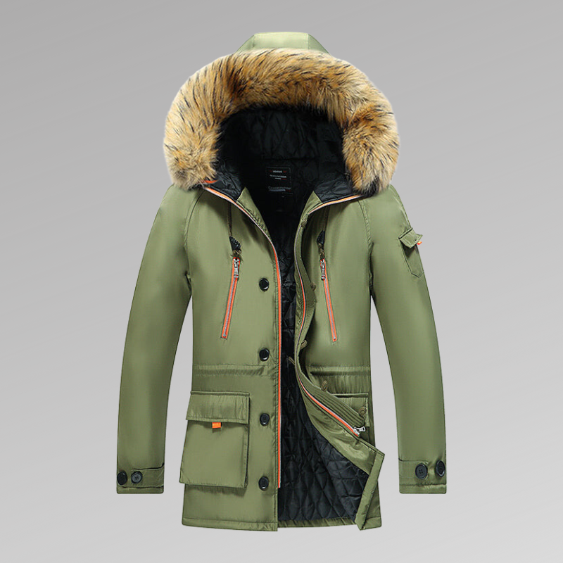 Men’s Waterproof Parka with Faux Fur Hood – Thermal Winter Coat