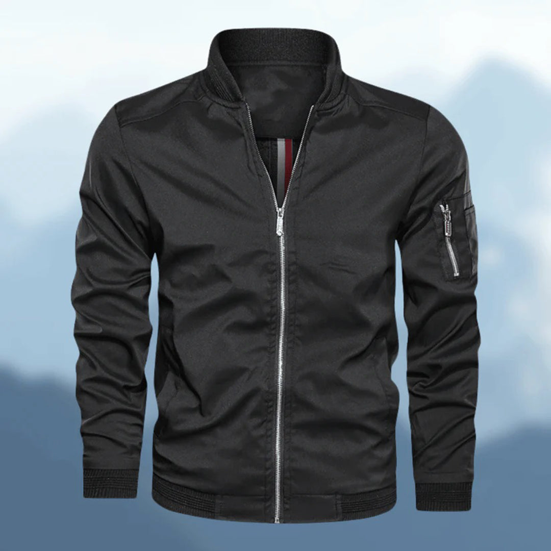 Men’s Jet Black Bomber Jacket – Minimalist Design, Maximum Style