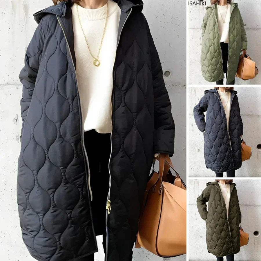 Women’s Quilted Long Hooded Coat – Lightweight Warm Winter Edition