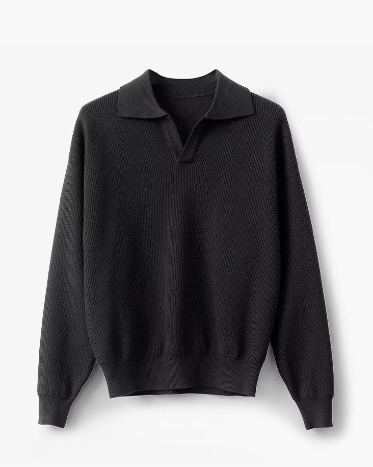 Men’s Knitted Polo Sweater – Lightweight Soft Cotton Blend Long Sleeve