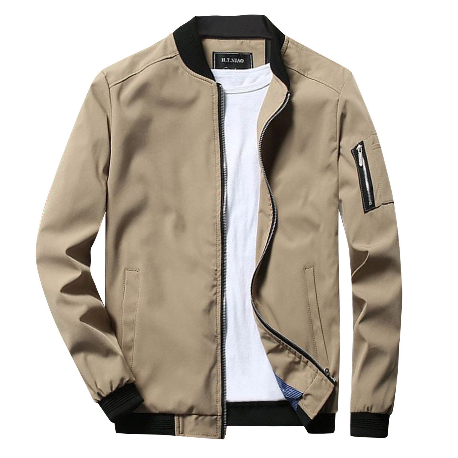 Men's Full-Zip Bomber Jacket - Ribbed Trim & Sleeve Pocket