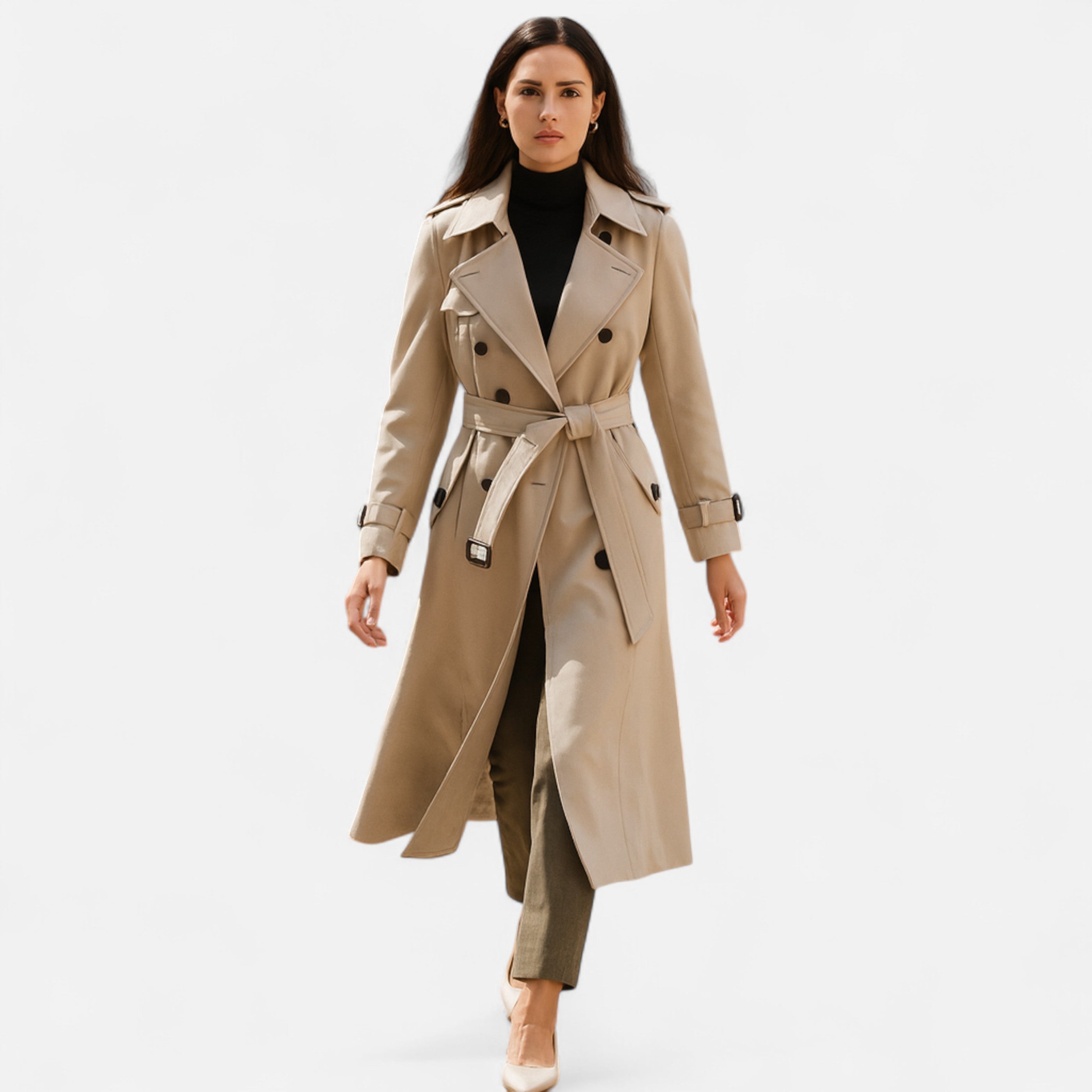 Premium Long Trench Coat – Women’s Classic Tailored Elegance
