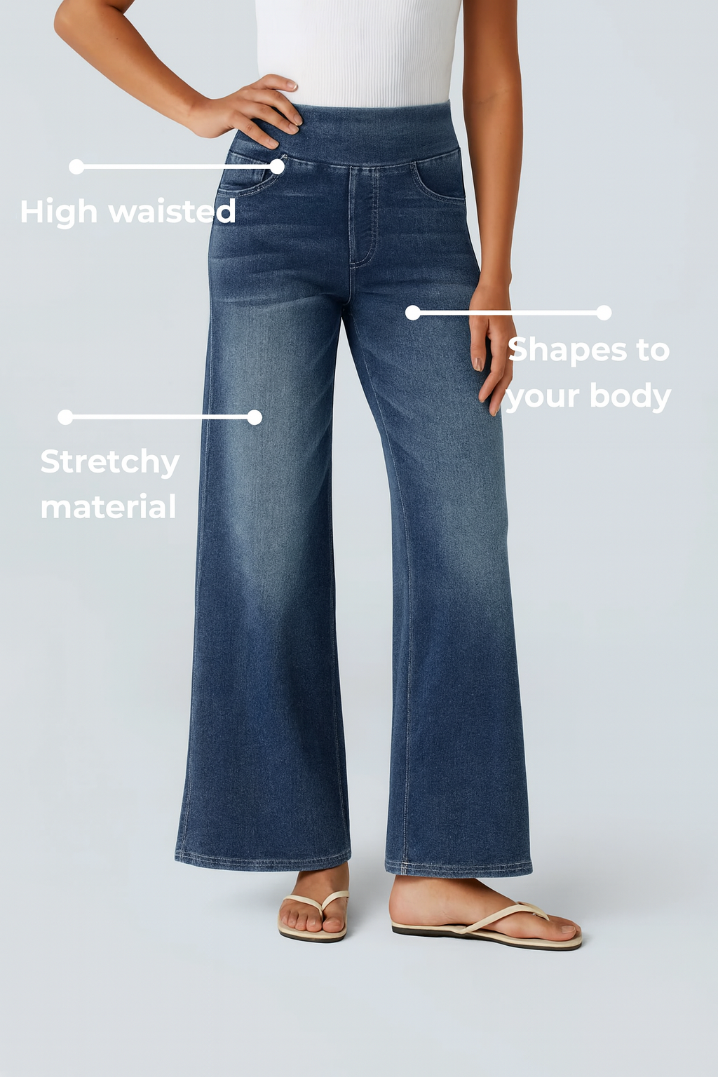 Women’s High-Rise Stretch Wide-Leg Jeans – Soft Comfort Waistband