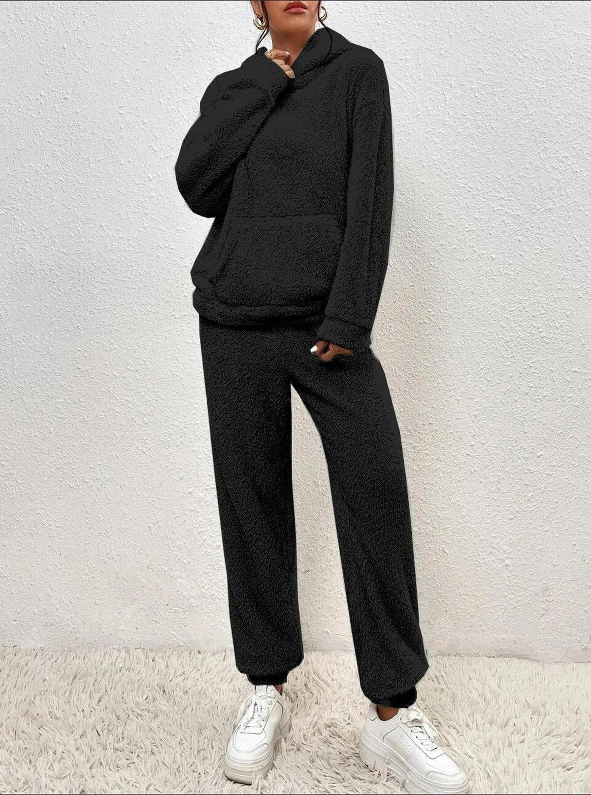 Cozy Teddy Loungewear Set With Hoodie And Pants