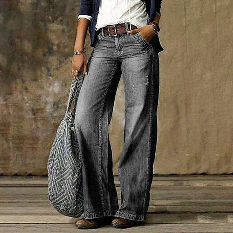Women’s High-Waist Wide-Leg Jeans – Vintage Grey Denim