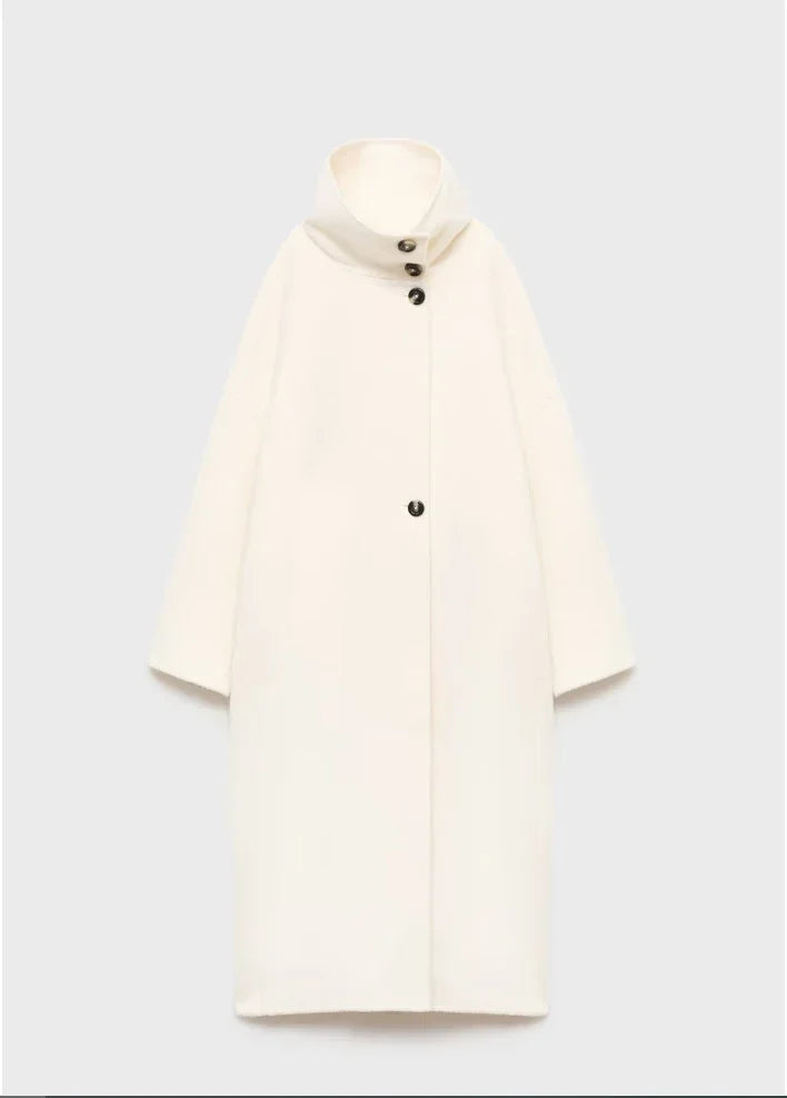 Premium High-Neck Long Wool Coat – Women’s Elegant Winter
