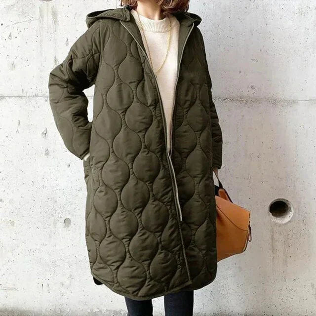 Women’s Quilted Long Hooded Coat – Lightweight Warm Winter Edition
