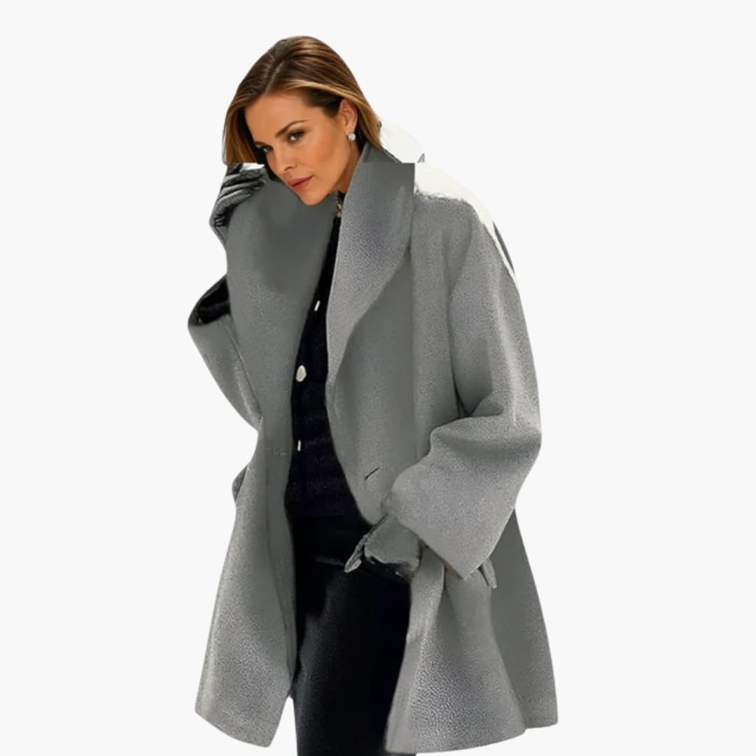 Women’s Oversized Wool-Blend Coat – Elegant Draped Winter Jacket