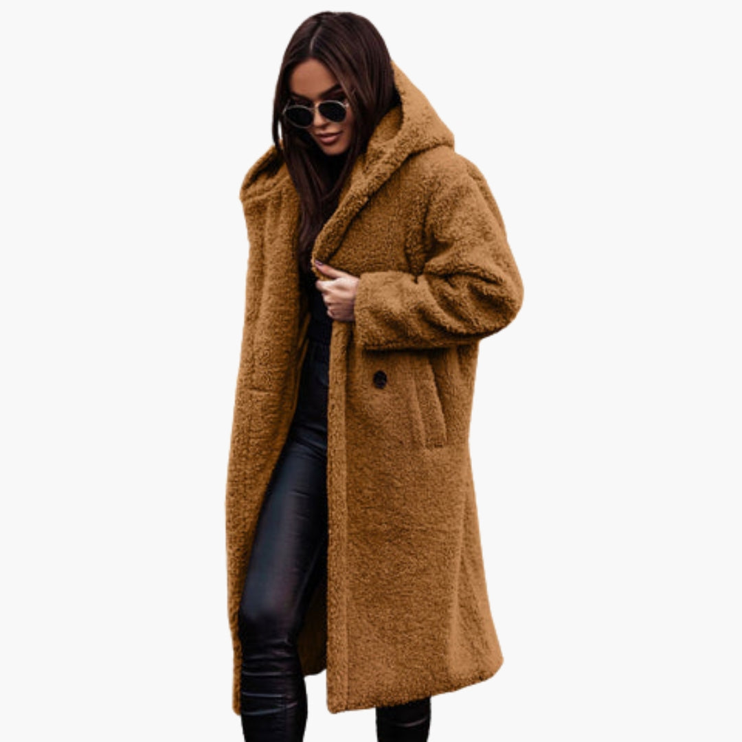 Women’s Long Teddy Coat – Soft Warm Hooded Winter Jacket