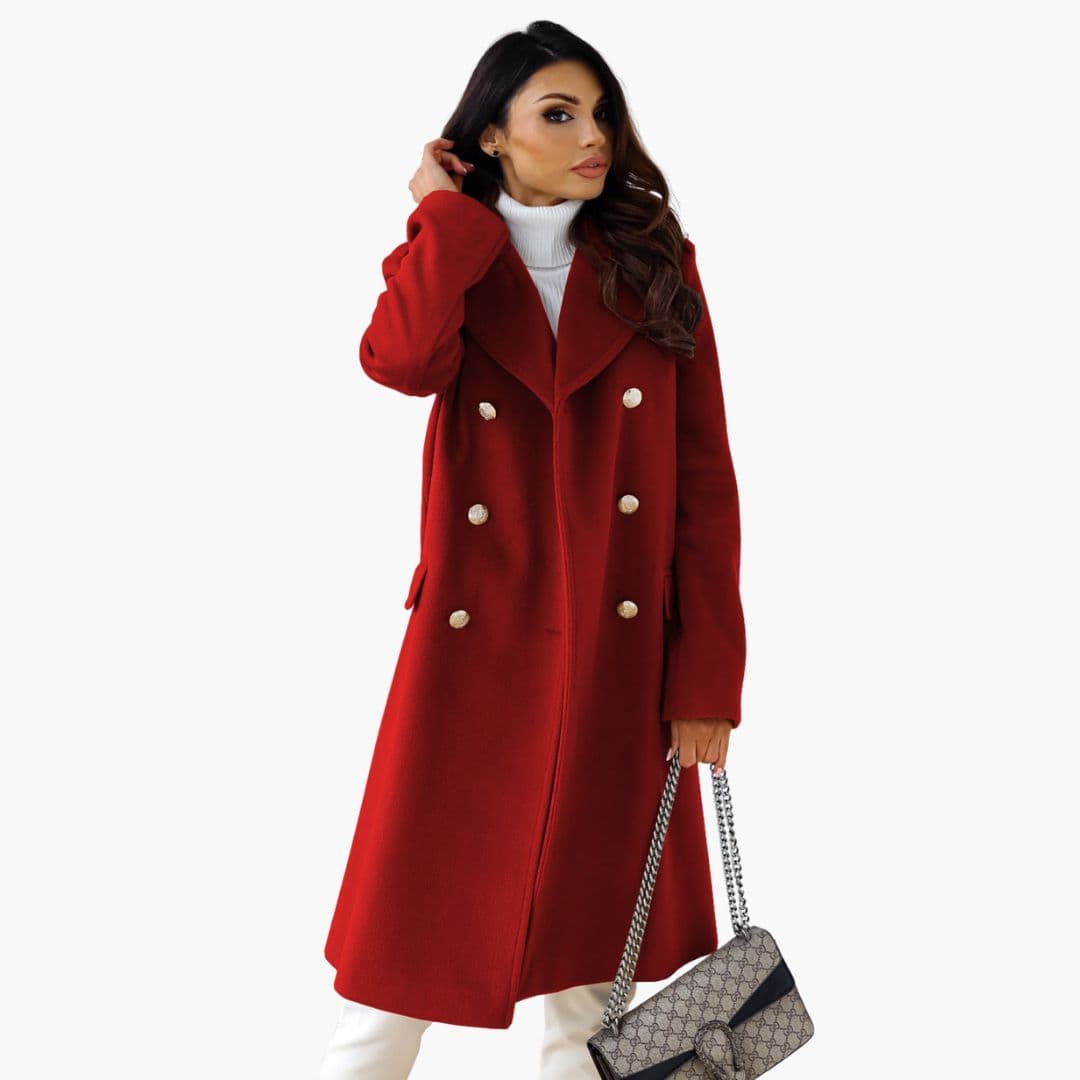 Women’s Luxury Double-Breasted Wool Coat – Long Elegant Winter Coat