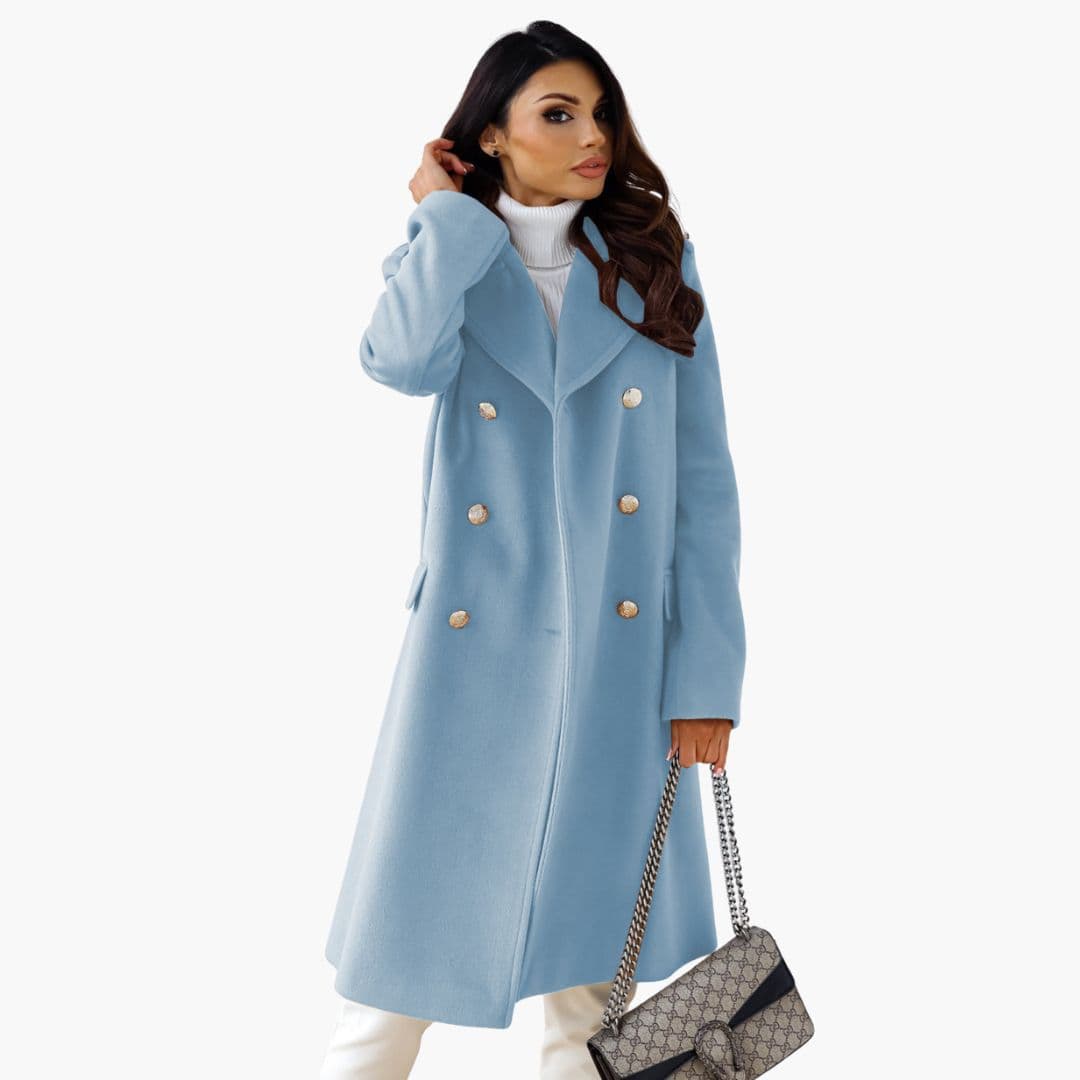 Women’s Luxury Double-Breasted Wool Coat – Long Elegant Winter Coat
