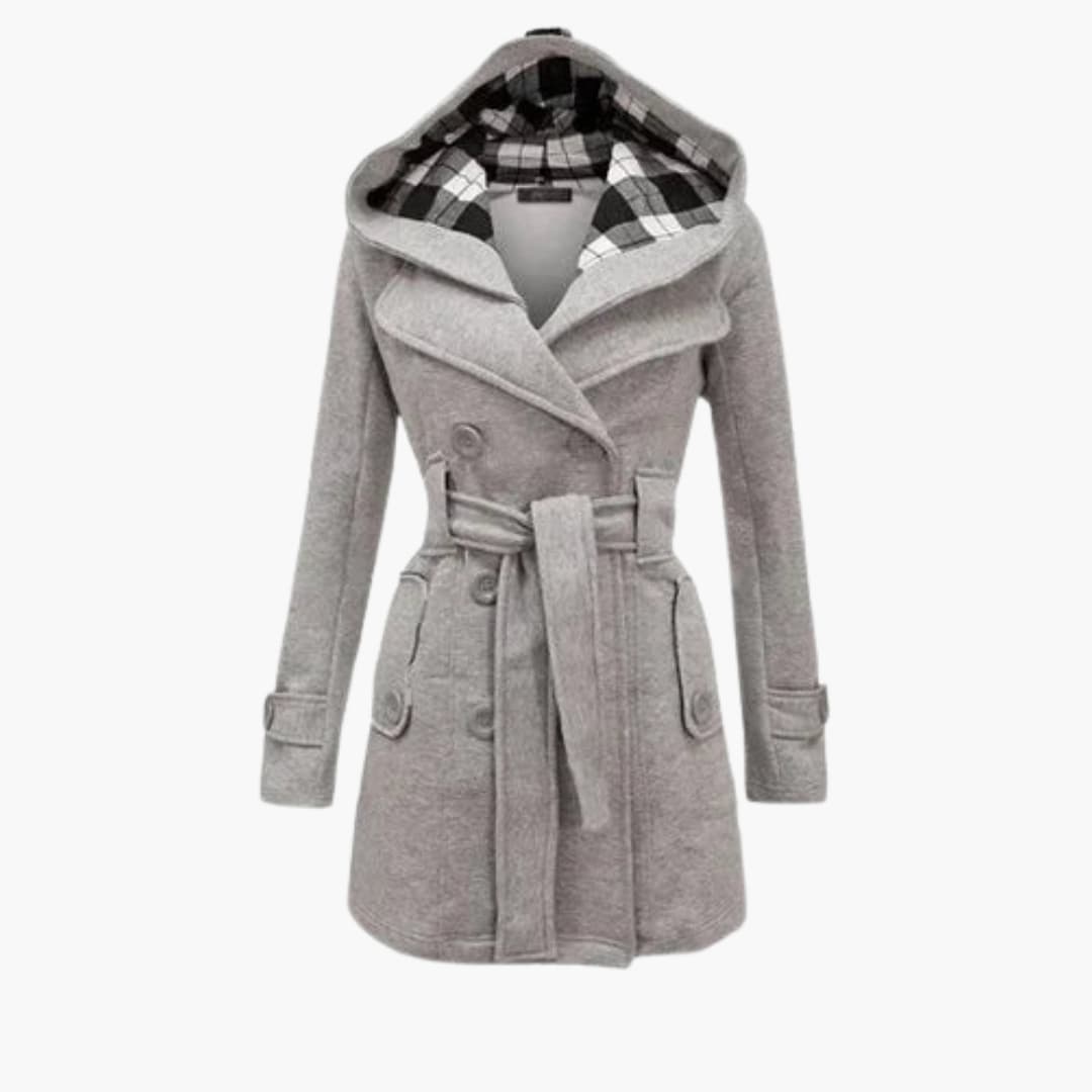 Women’s Belted Hooded Trench Coat – Double-Breasted Winter Jacket