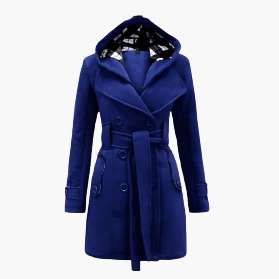 Women’s Belted Hooded Trench Coat – Double-Breasted Winter Jacket
