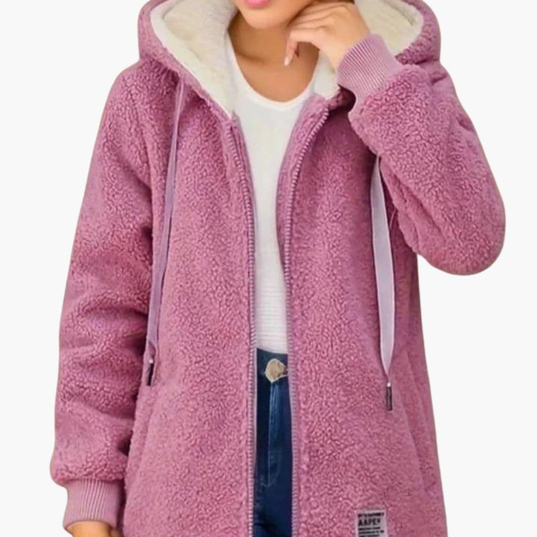 Women’s Long Fleece Hoodie Jacket – Soft Sherpa Zip-Up Coat