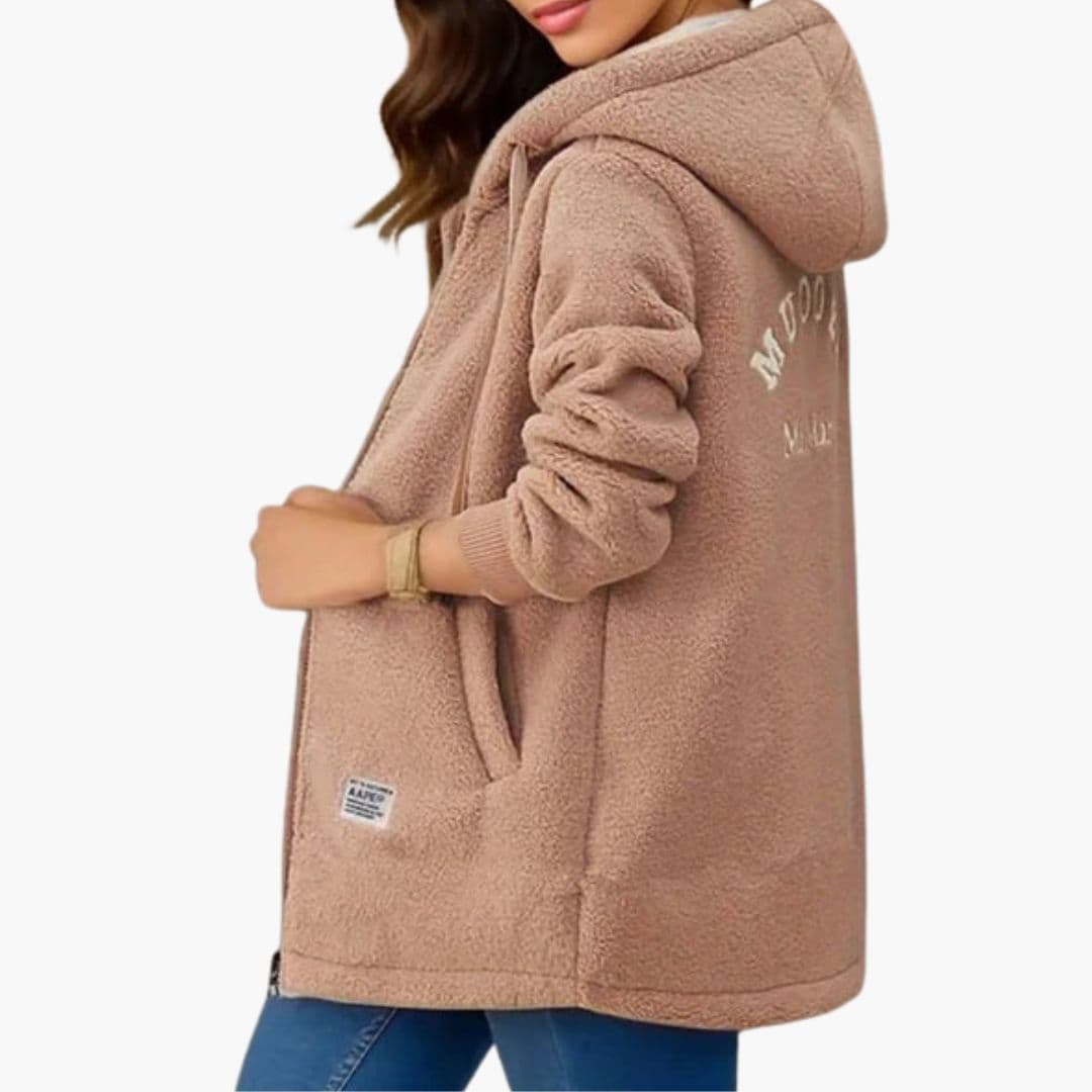 Women’s Long Fleece Hoodie Jacket – Soft Sherpa Zip-Up Coat