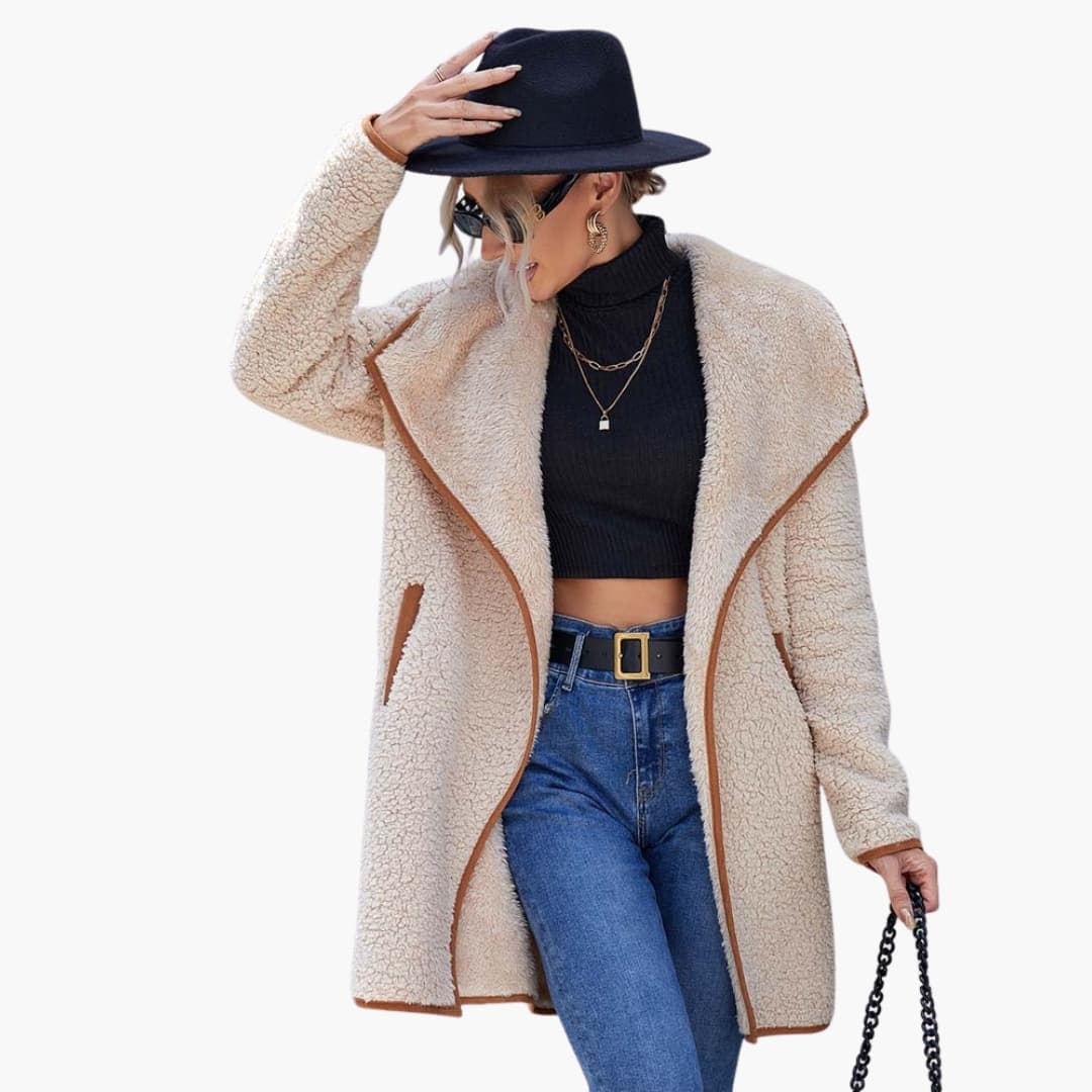 Women’s Soft Sherpa Open-Front Jacket – Cozy Teddy Coat