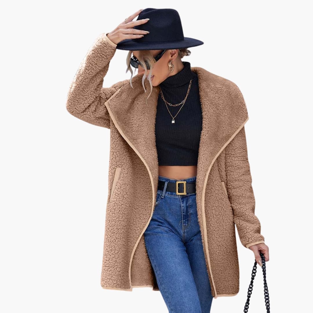 Women’s Soft Sherpa Open-Front Jacket – Cozy Teddy Coat