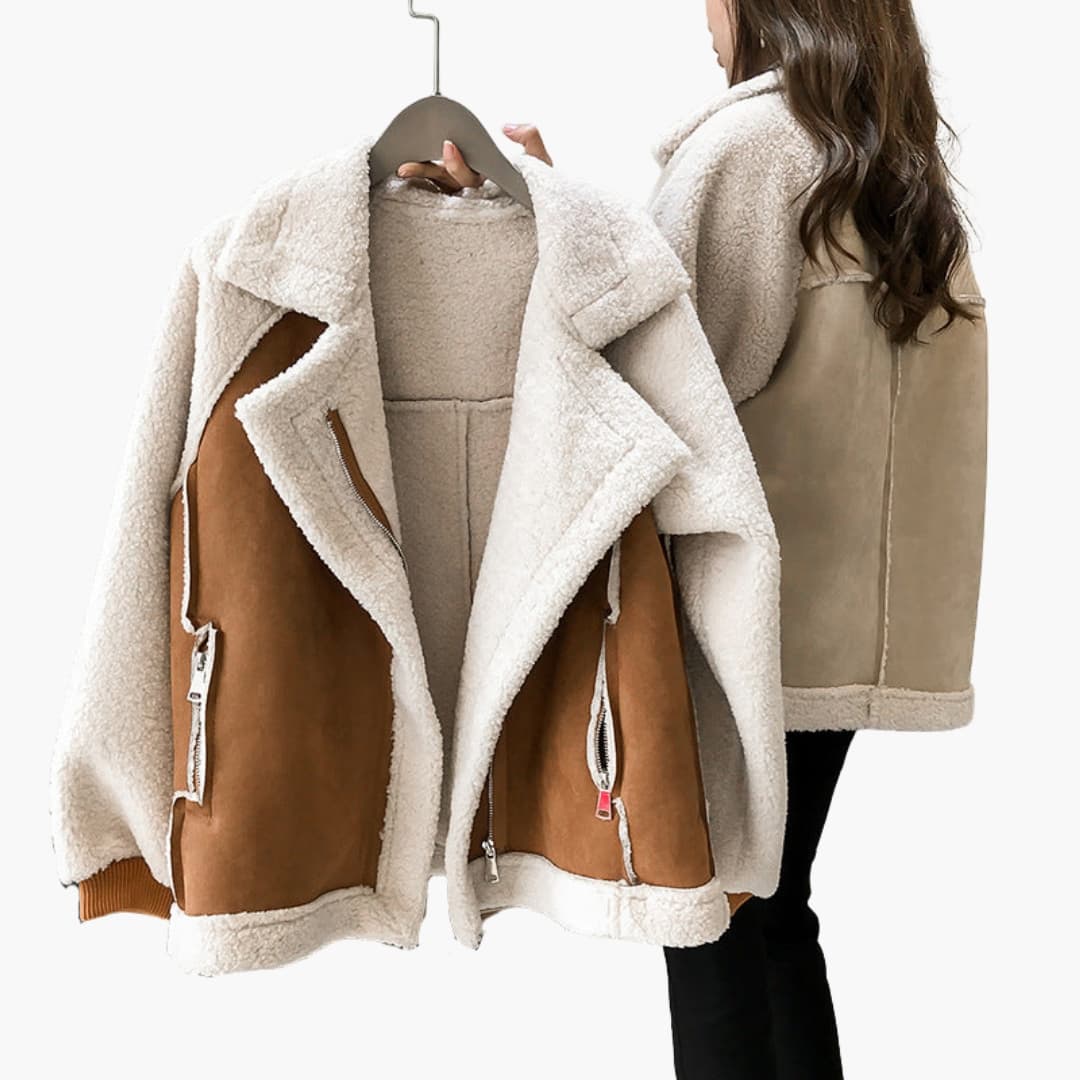 Women’s Shearling Oversized Zip Jacket – Soft Faux Suede Teddy Coat