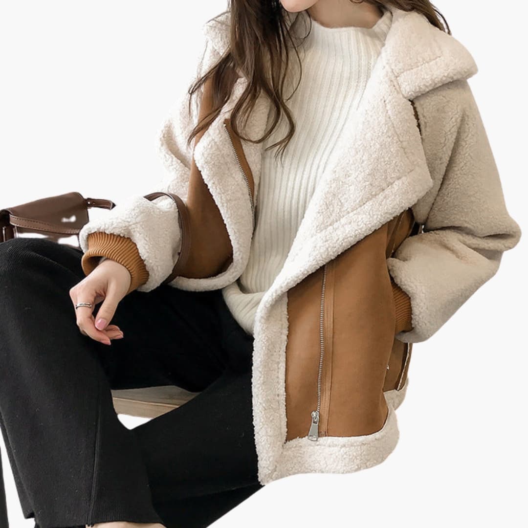 Women’s Shearling Oversized Zip Jacket – Soft Faux Suede Teddy Coat