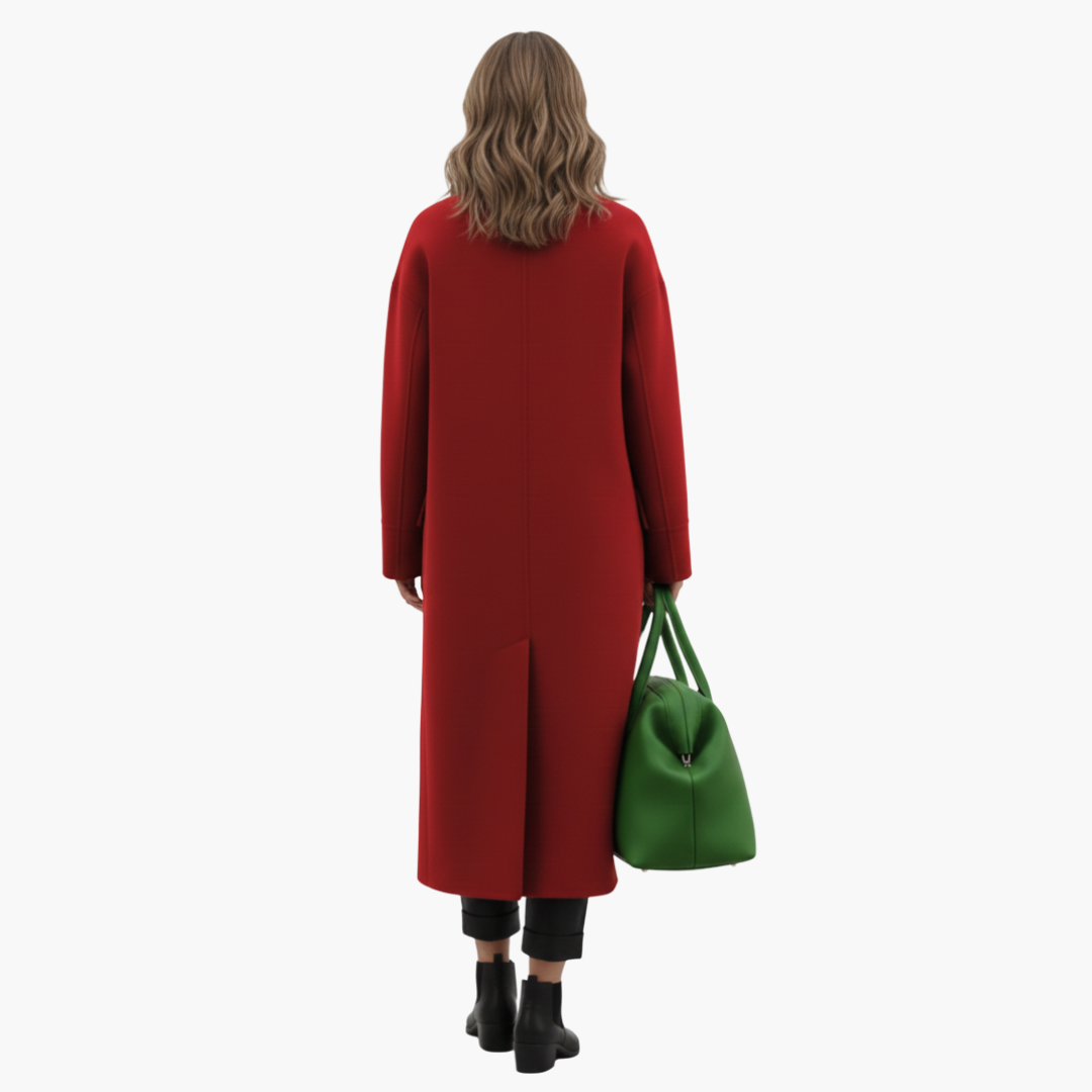Women’s Long Wool-Blend Coat – Elegant Tailored Winter Overcoat
