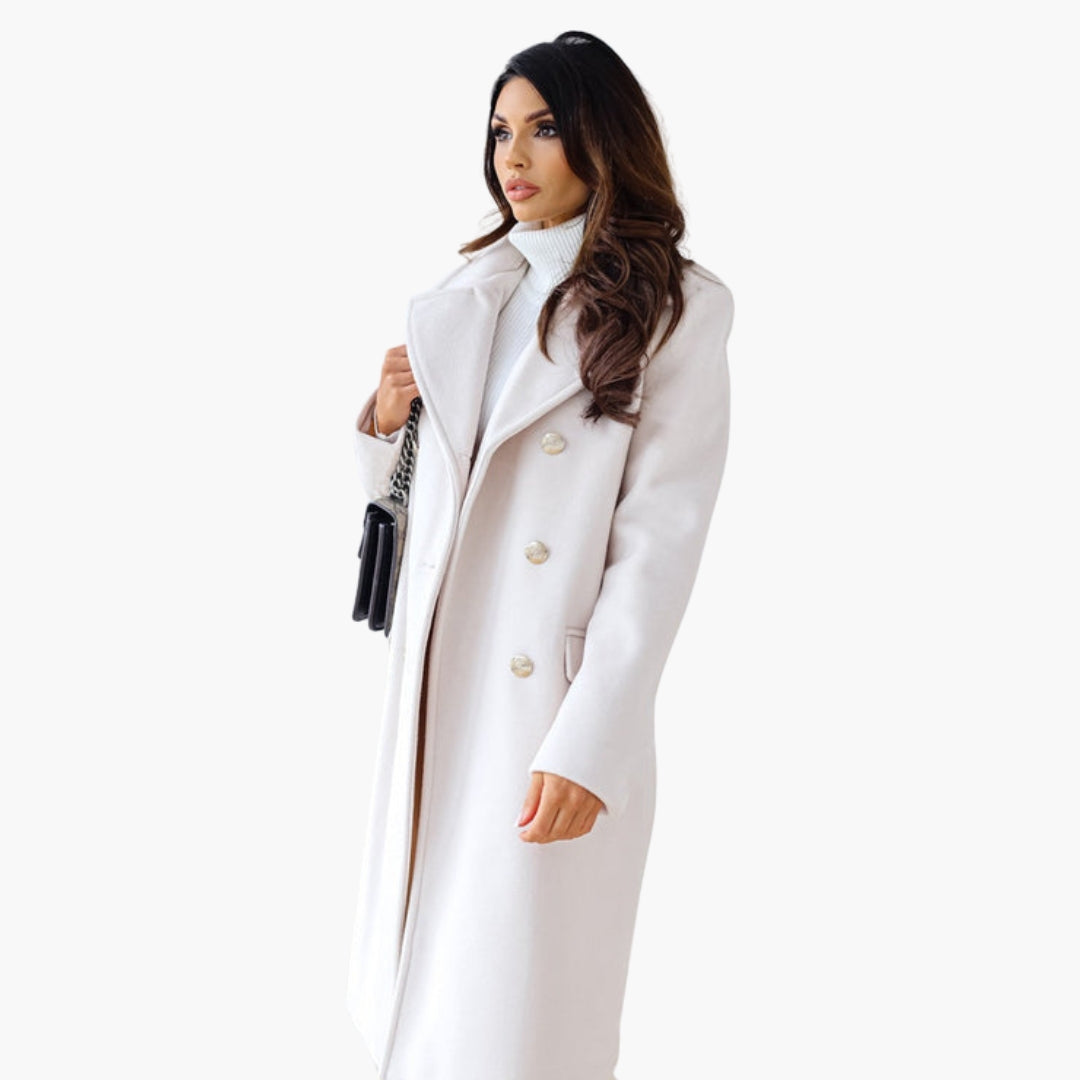 Women’s Double-Breasted Elegant Wool Coat – Premium Long Tailored Jacket