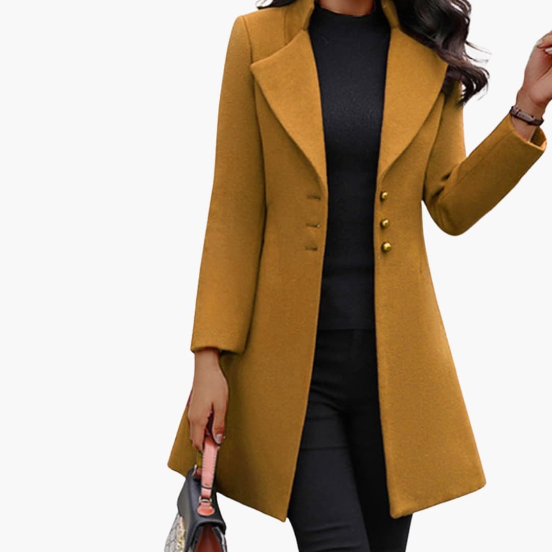Women’s Elegant Tailored Button Coat – Mid-Length Slim Fit Jacket