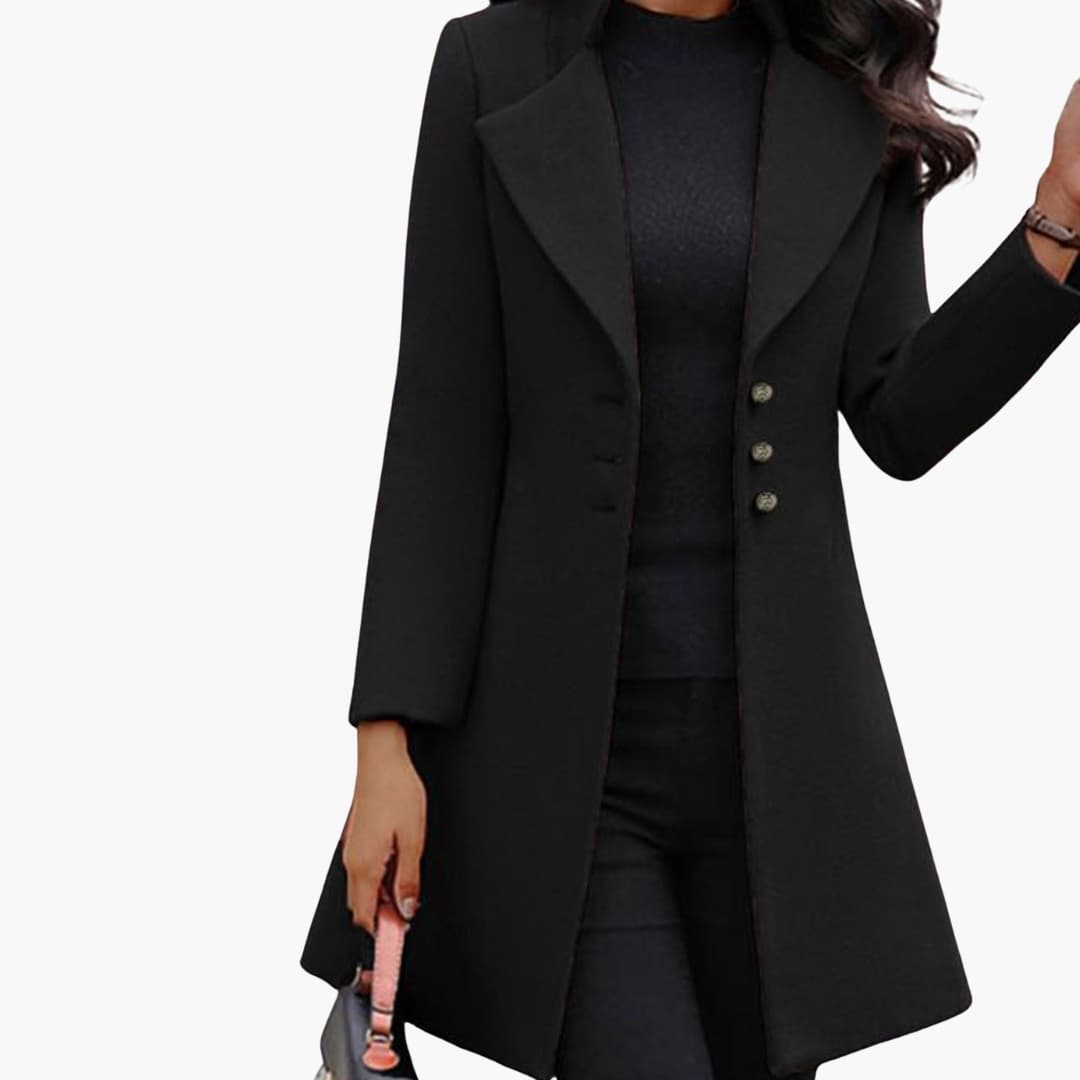 Women’s Elegant Tailored Button Coat – Mid-Length Slim Fit Jacket
