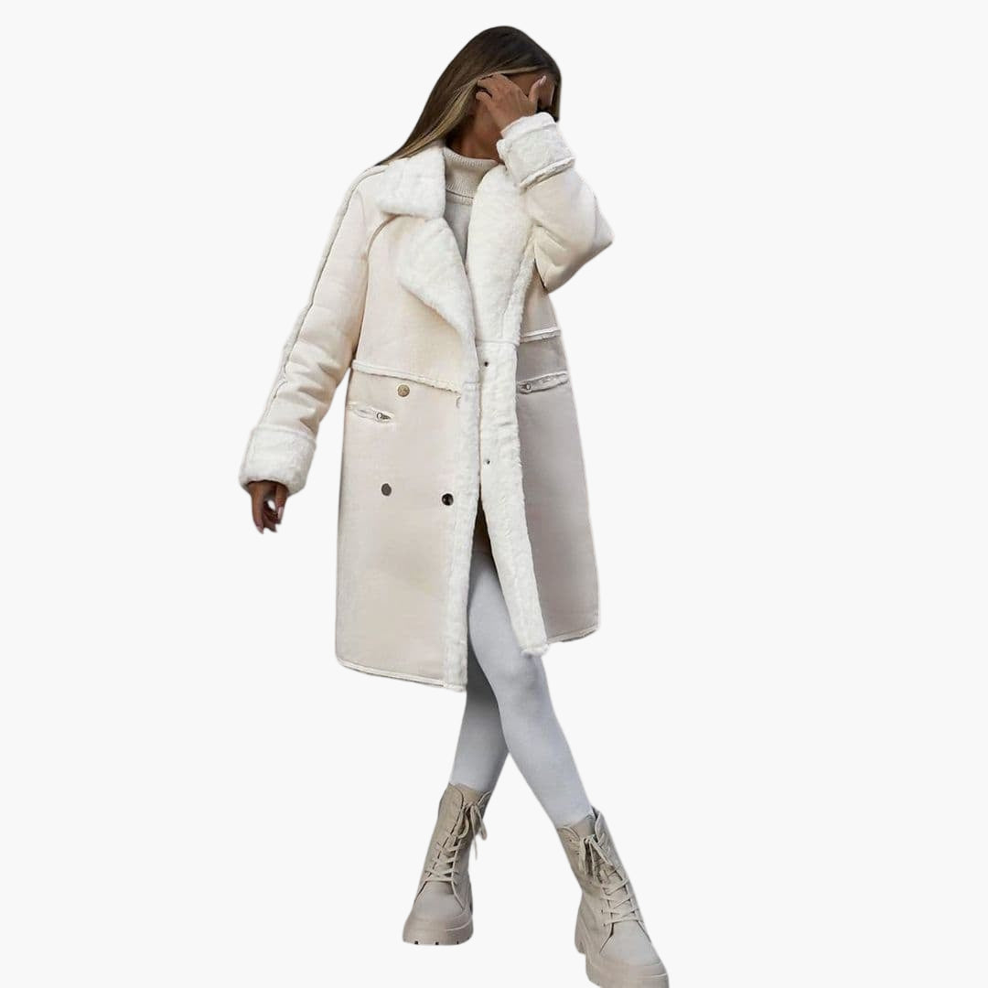 Women’s Oversized Shearling Panel Coat – Soft Faux Suede Winter Jacket