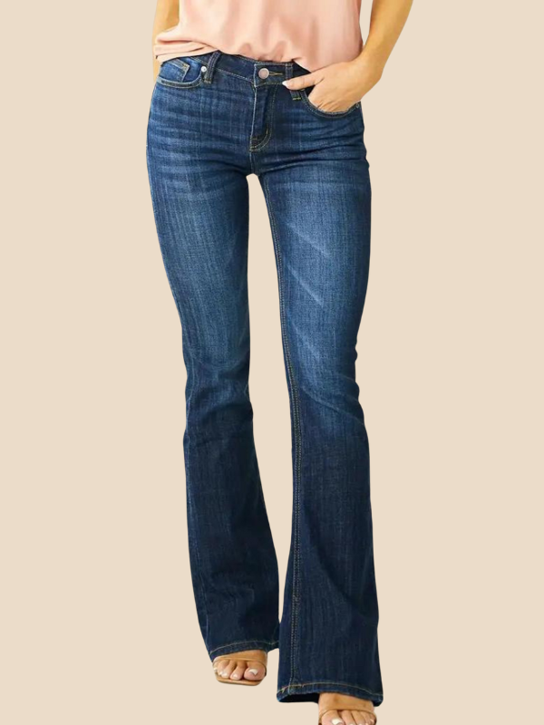 Women’s High-Waist Flared Jeans – Dark Blue Stretch Denim