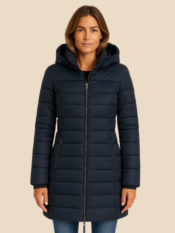 Women’s Mid-Length Puffer Coat – Warm Hooded Winter Jacket