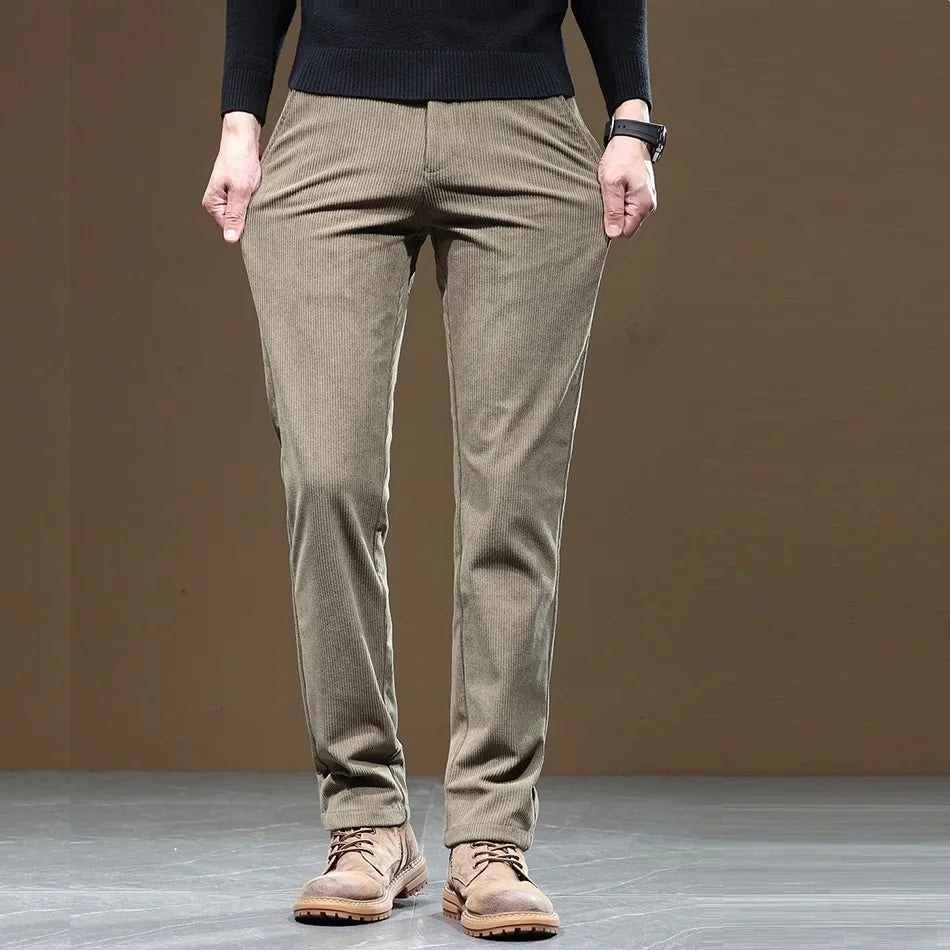 Men’s Corduroy Fleece Work Trousers with Slim Straight Fit Design